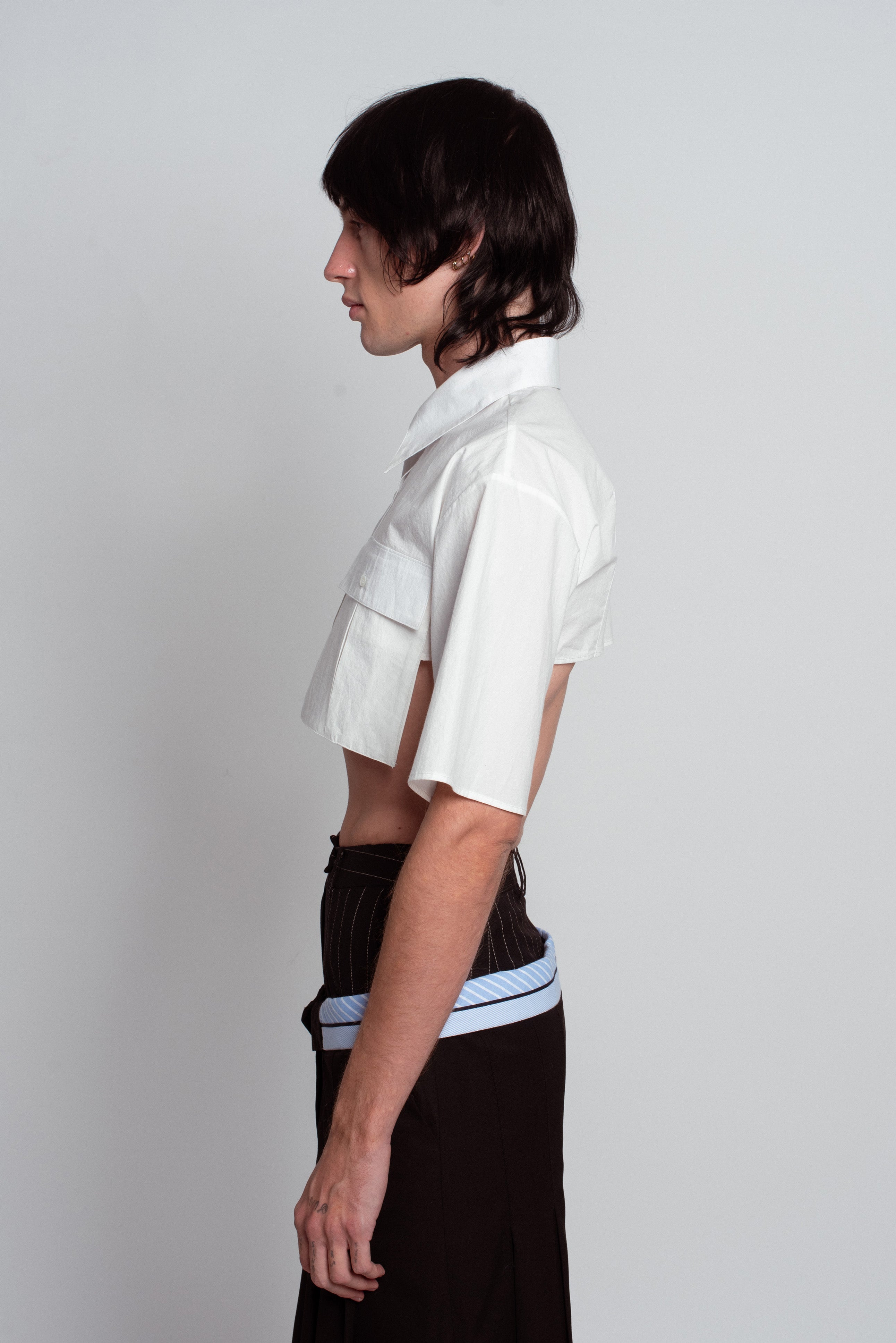 White Cropped Utility Shirt