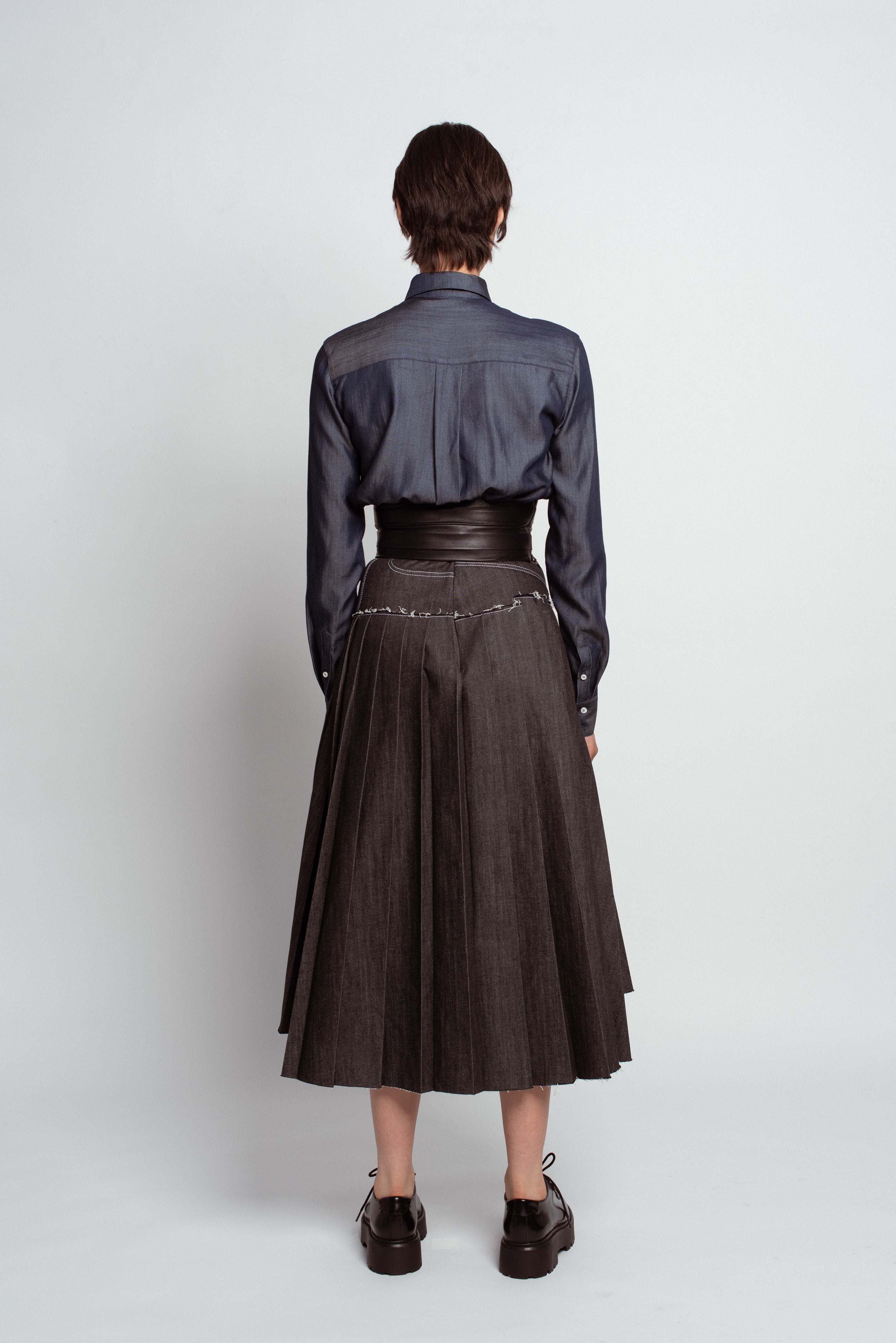 Midnight Blue Shirt with Leather Waistband