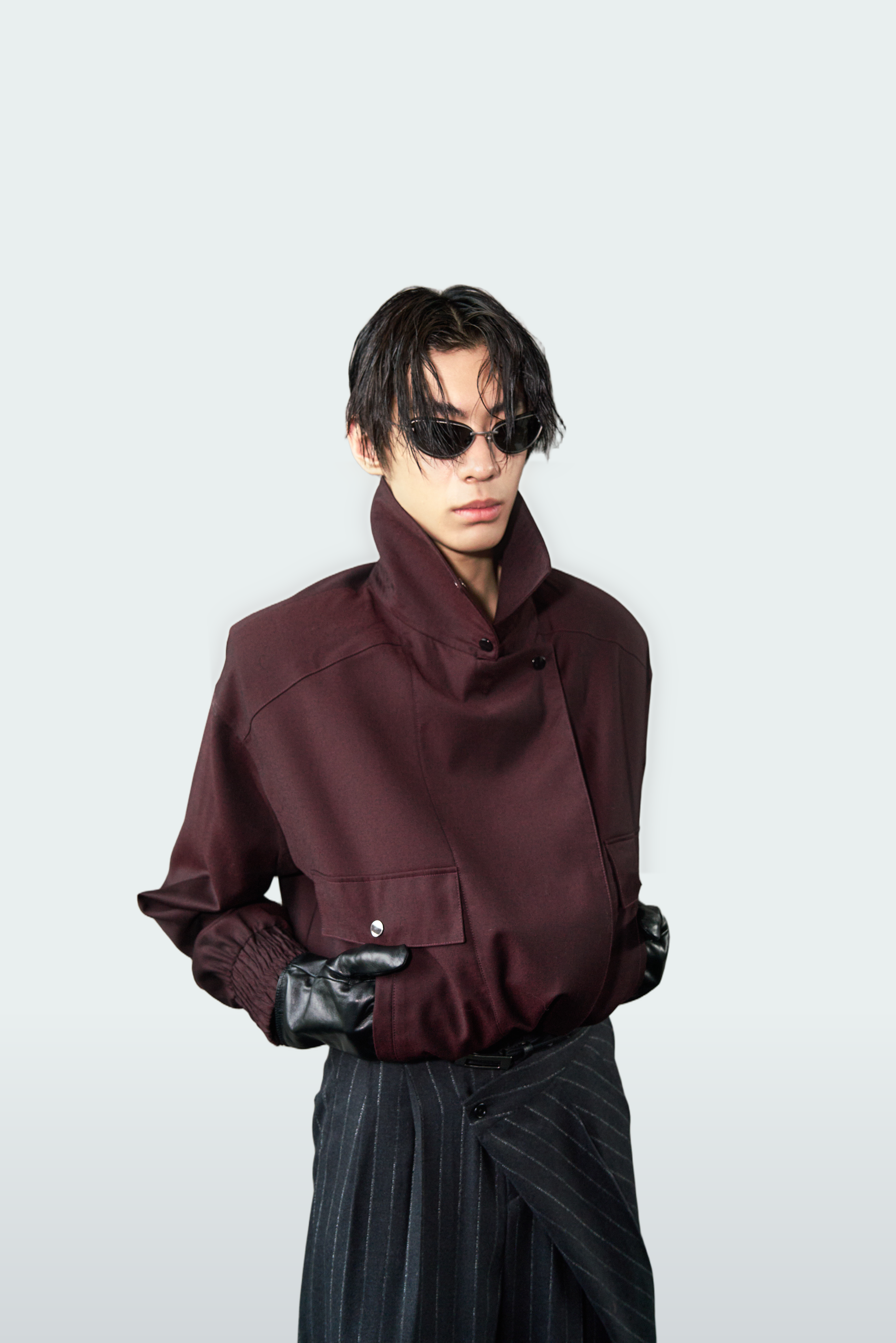 Tailored Wool Balloon Bomber Jacket - Burgundy