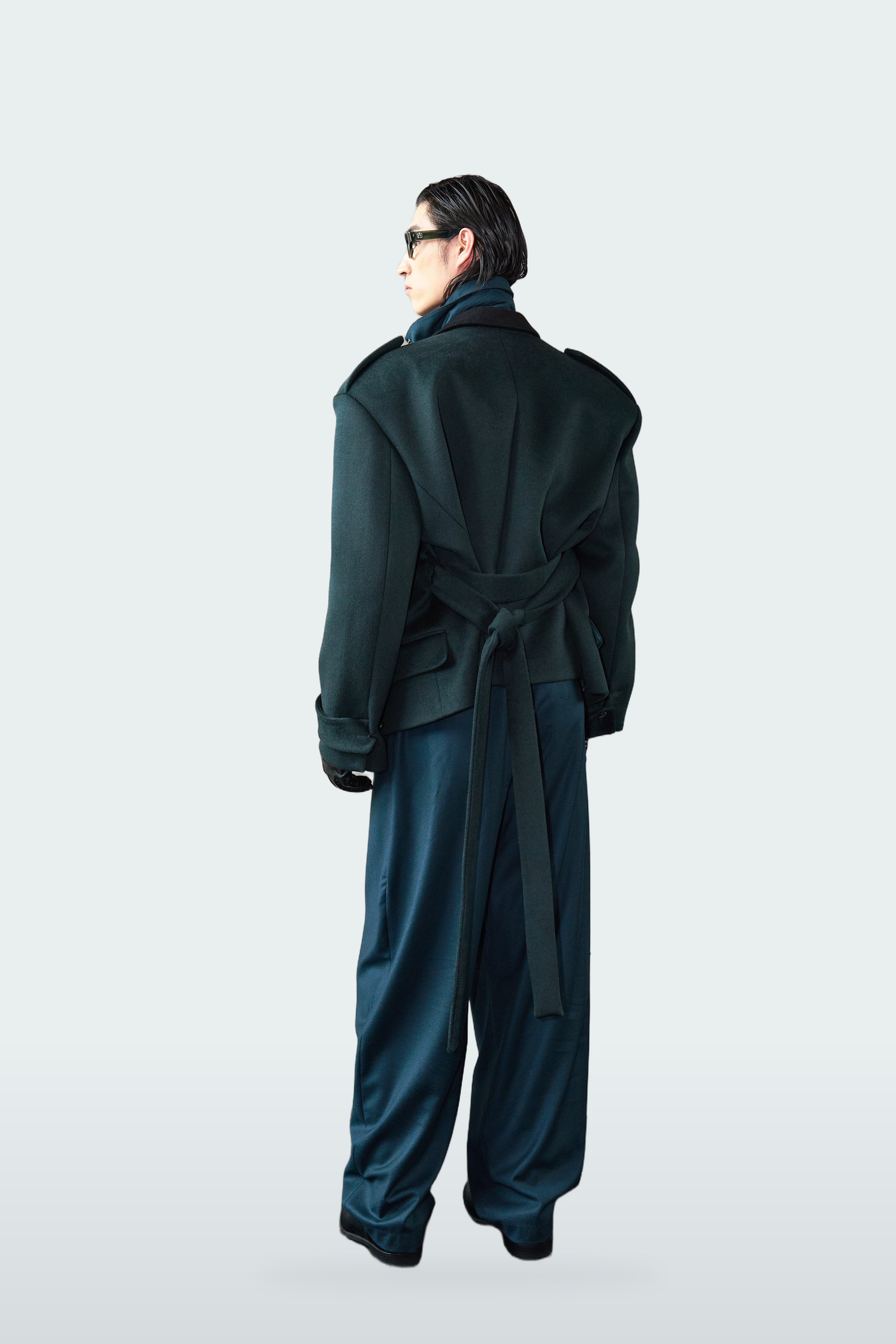 Wool Barrel Pleated Trousers - Emerald