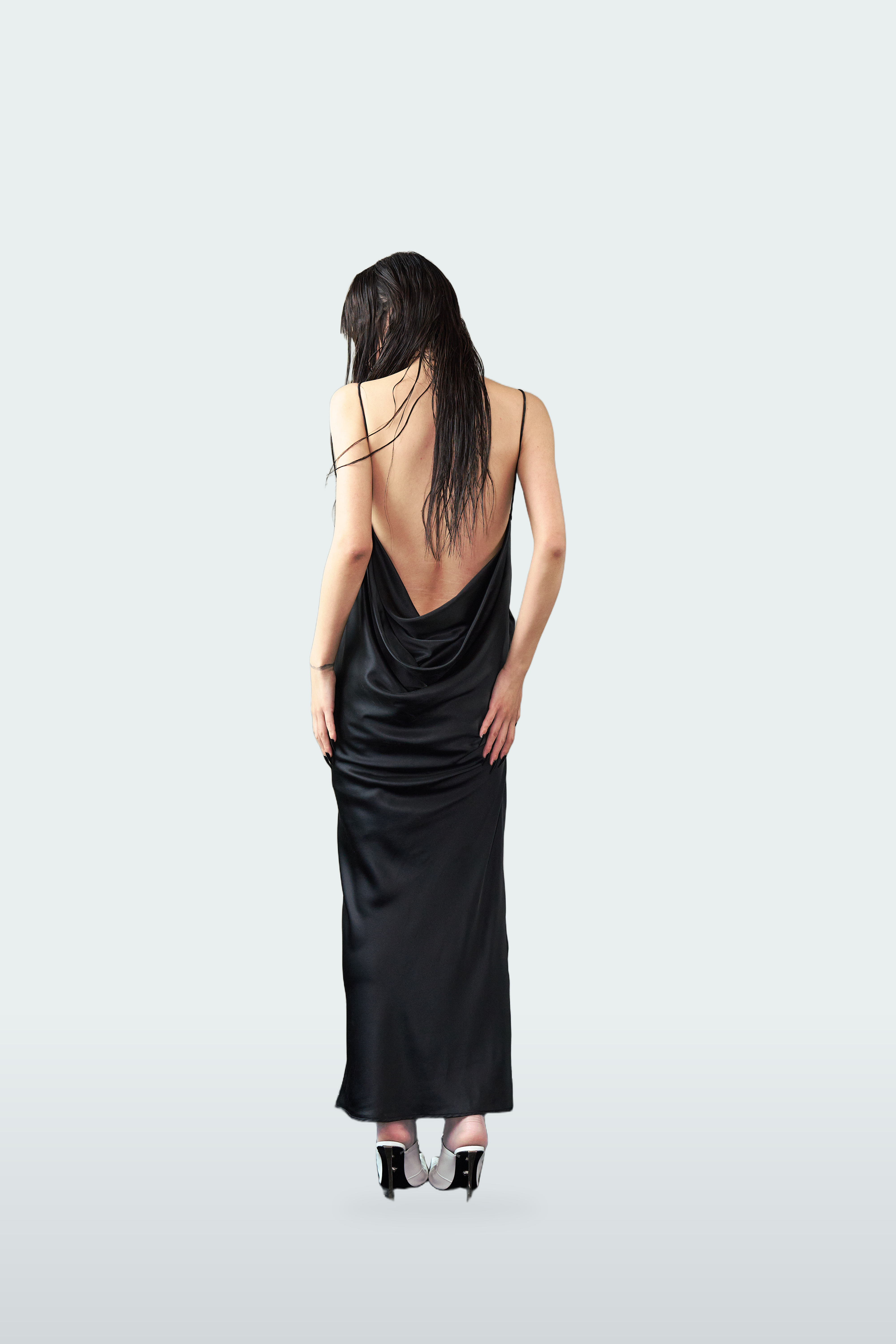 Pierced Cowlback Slip Dress