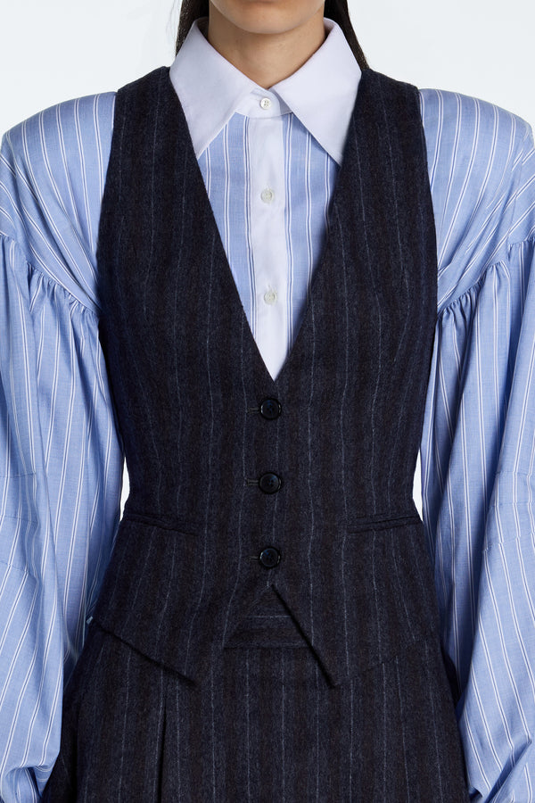 Charcoal Pinstripe Fitted Vest – Structured Tailored Silhouette