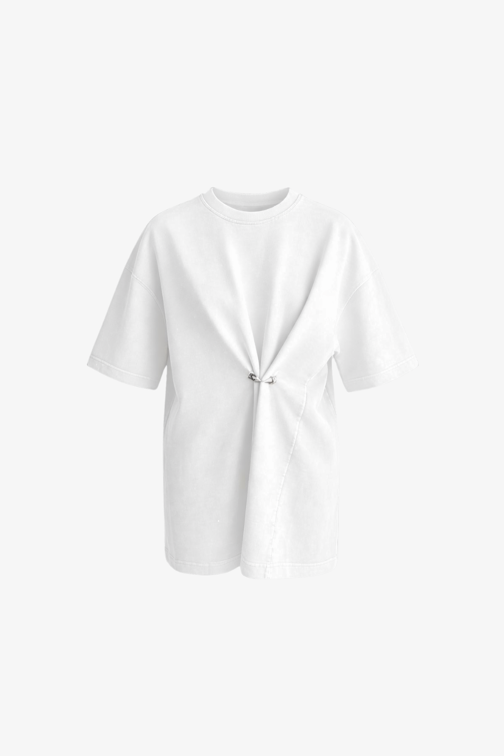Pierced Vintage T-Shirt - White featuring a relaxed fit and short sleeves, with a distinctive central metal piercing detail creating a subtle gathered effect for an edgy, contemporary look.