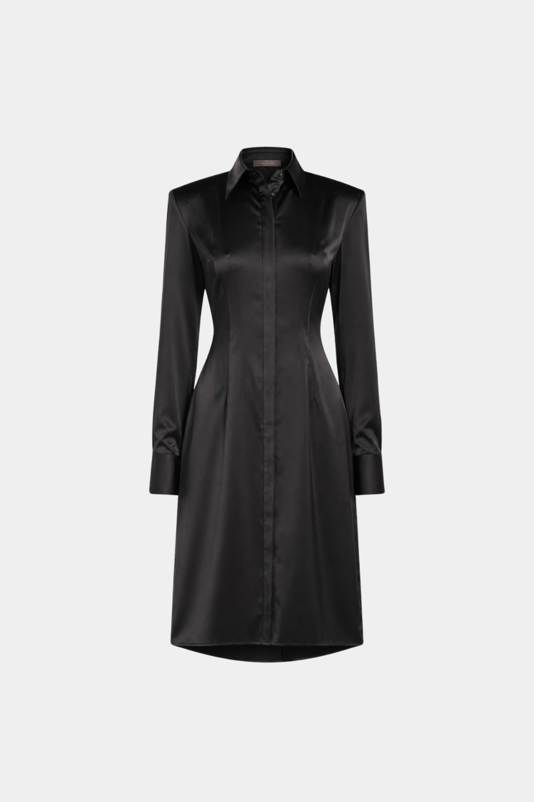 Black Heavyweight Satin Fitted Shirt Dress Black Heavyweight Satin Fitted Shirt Dress