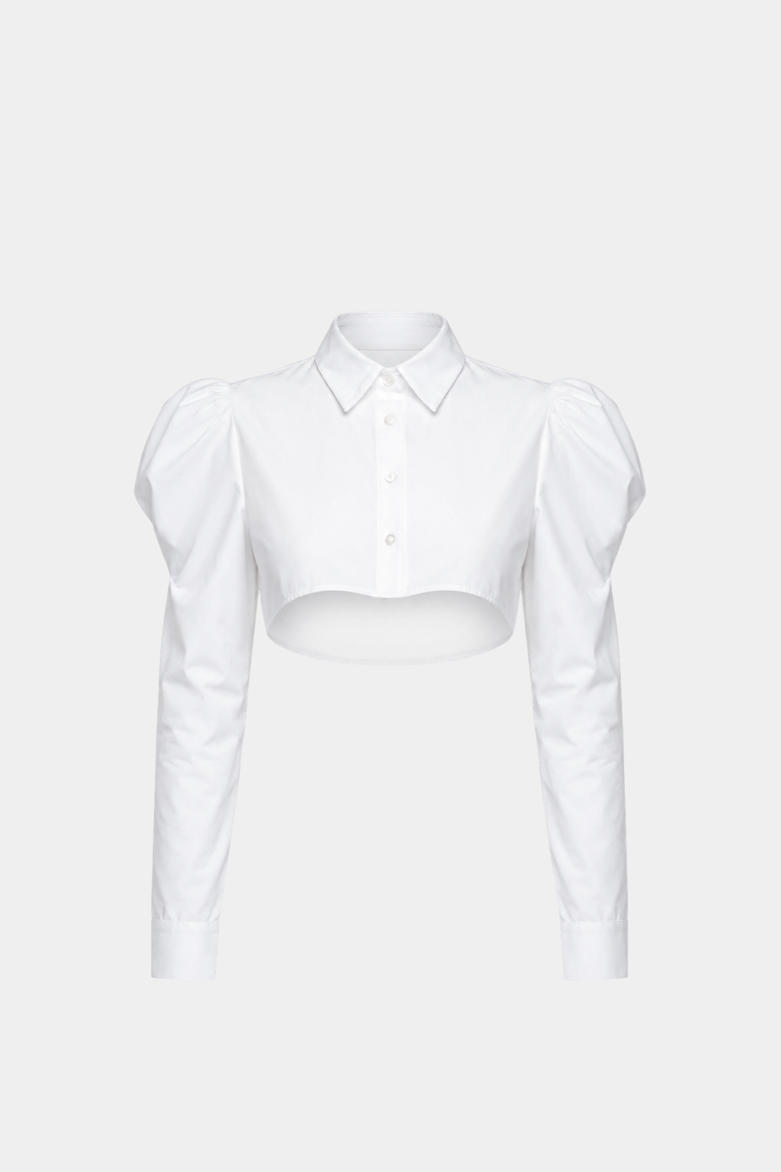 White Cropped Puff Sleeve Shirt
