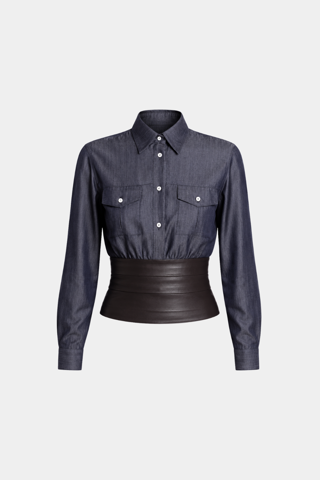 Midnight Blue Shirt with Leather Waistband