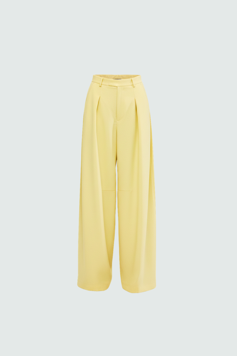 Yellow wide-leg pants on a light gray background